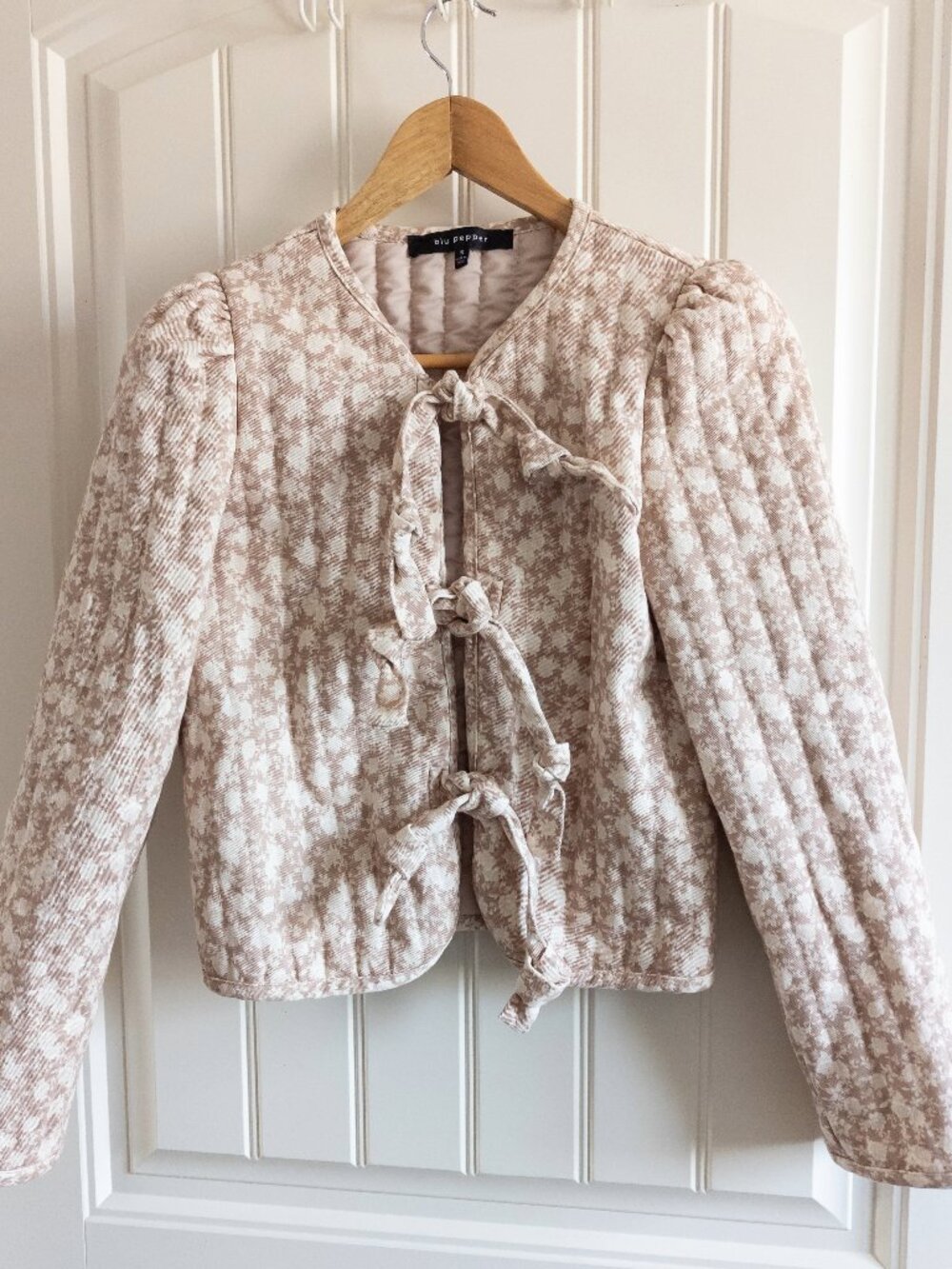 Blu Pepper Floral Tie-Front Jacket Cream & Beige Blazer Cottagecore Grandmacore